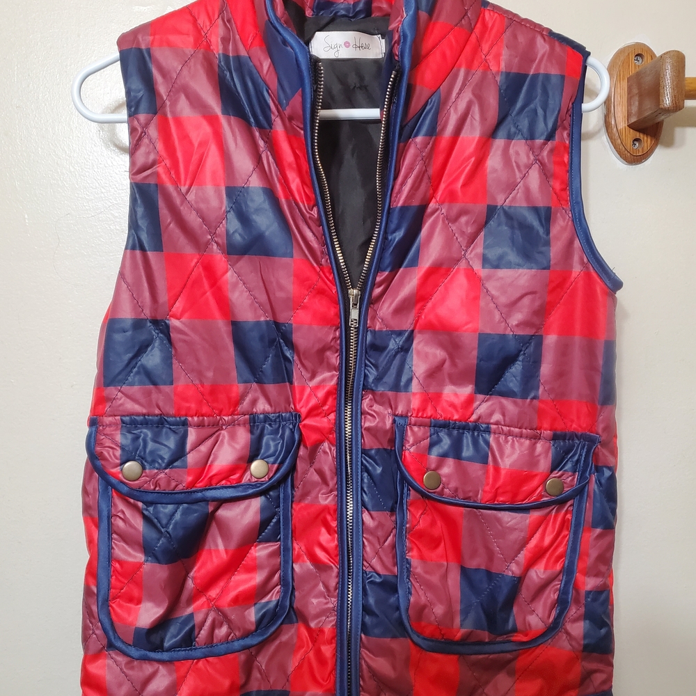 Sign Here Stylish Red and Blue Vest Size M